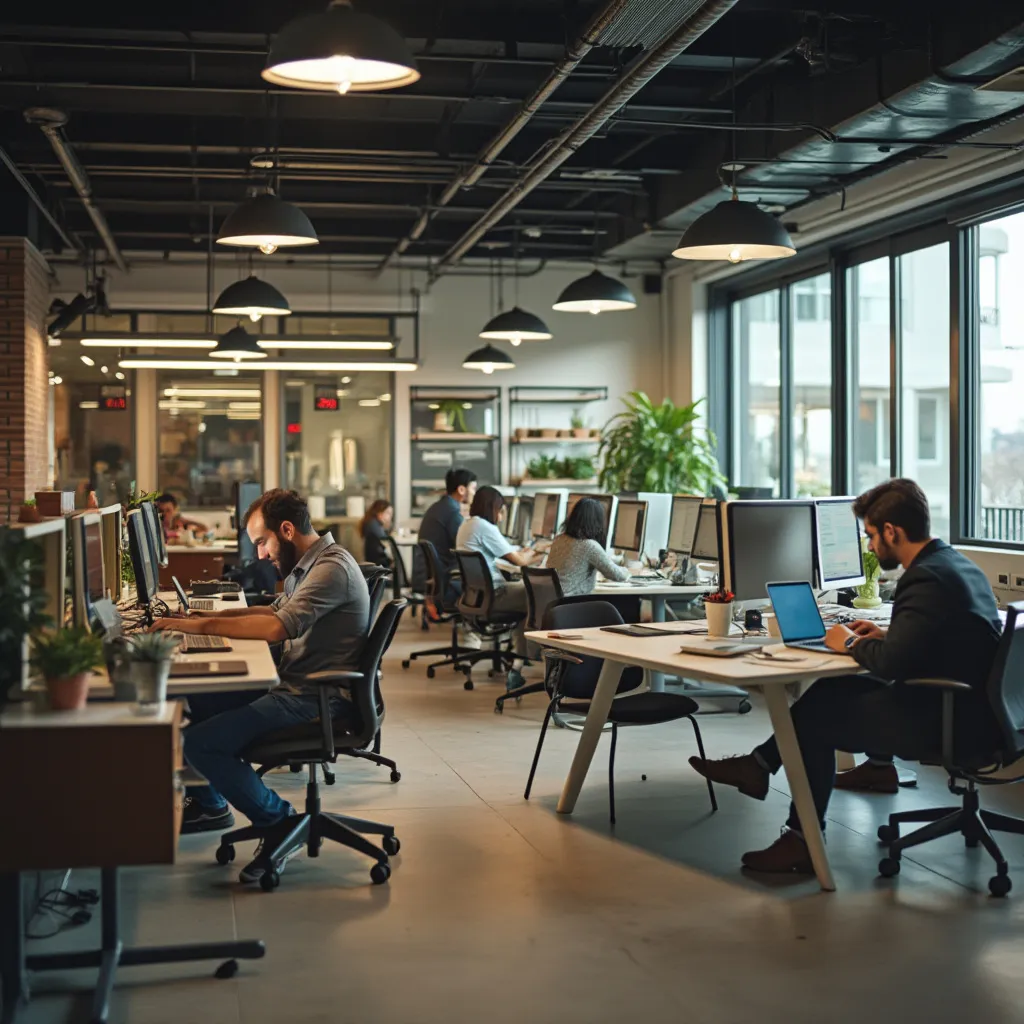Escritório moderno e colaborativo da FinTech IA